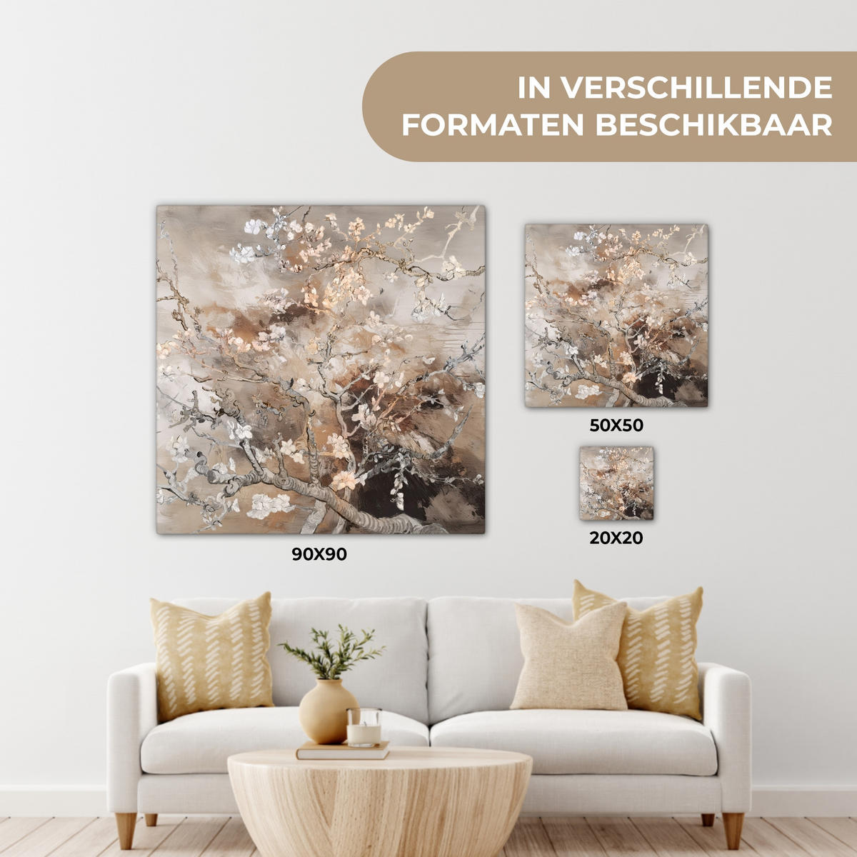 LEINWANDBILD Mandelblüte - Kunst - Van Gogh - Beige - Abstrakt 90x90 cm - Braun, Textil (90/90cm) - MuchoWow