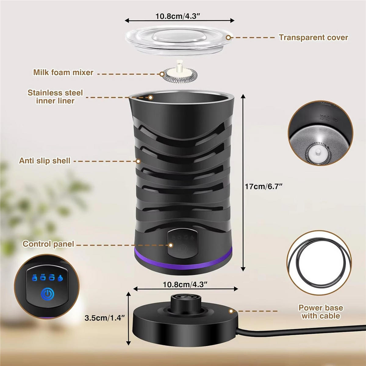 MILCHSCHÄUMER 4IN1 Elektrisch 600ml Heiß Kalt Cappuccino Latte - Schwarz, Metall - Bextcok