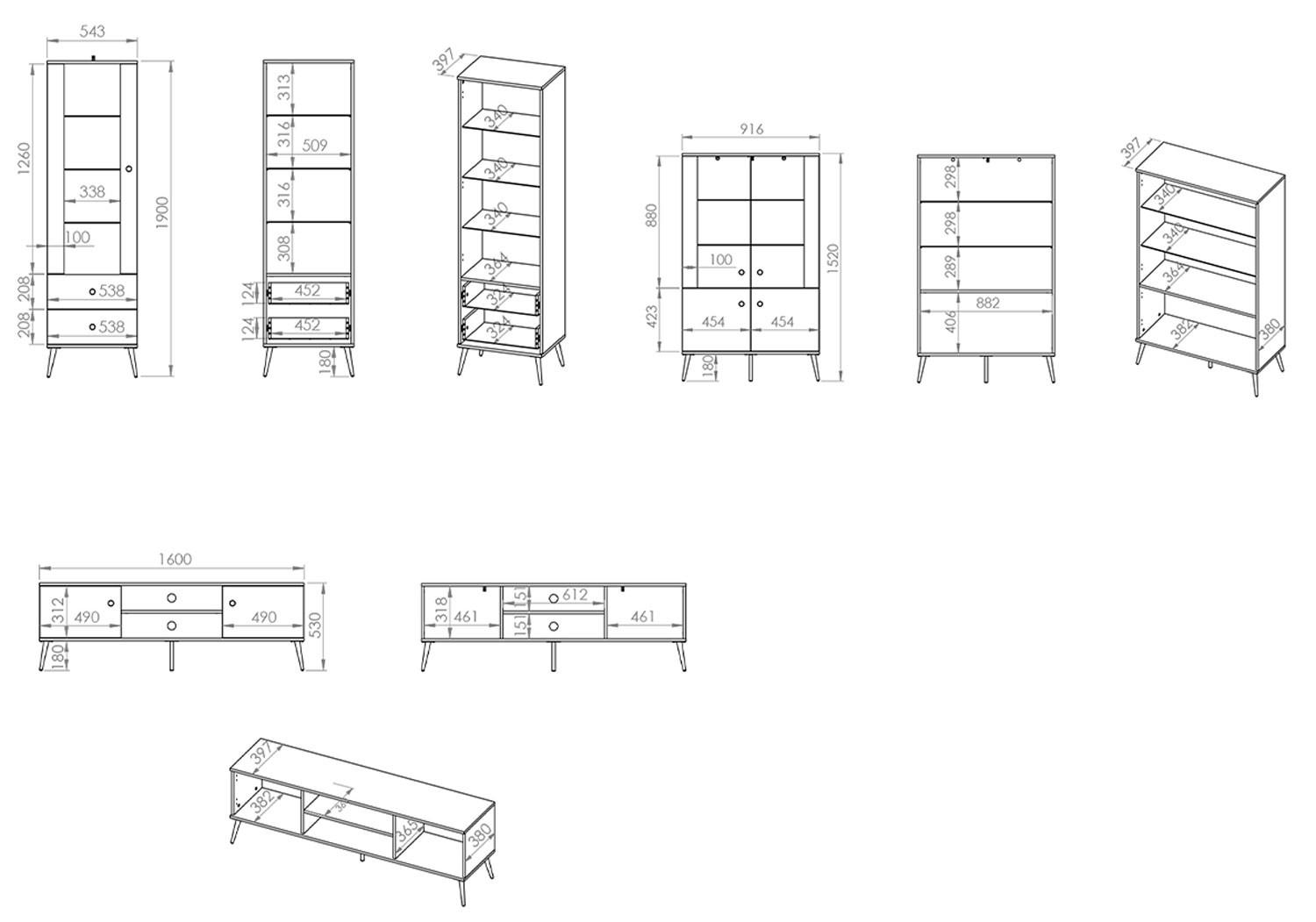 Thumbnail - Feldmann-Wohnen Wohnwand, Dunkelgrün, Gold, Holzwerkstoff, 8 Fächer, 2 Schubladen, Rechteckig, 307x190x40 cm, Wohnzimmer...