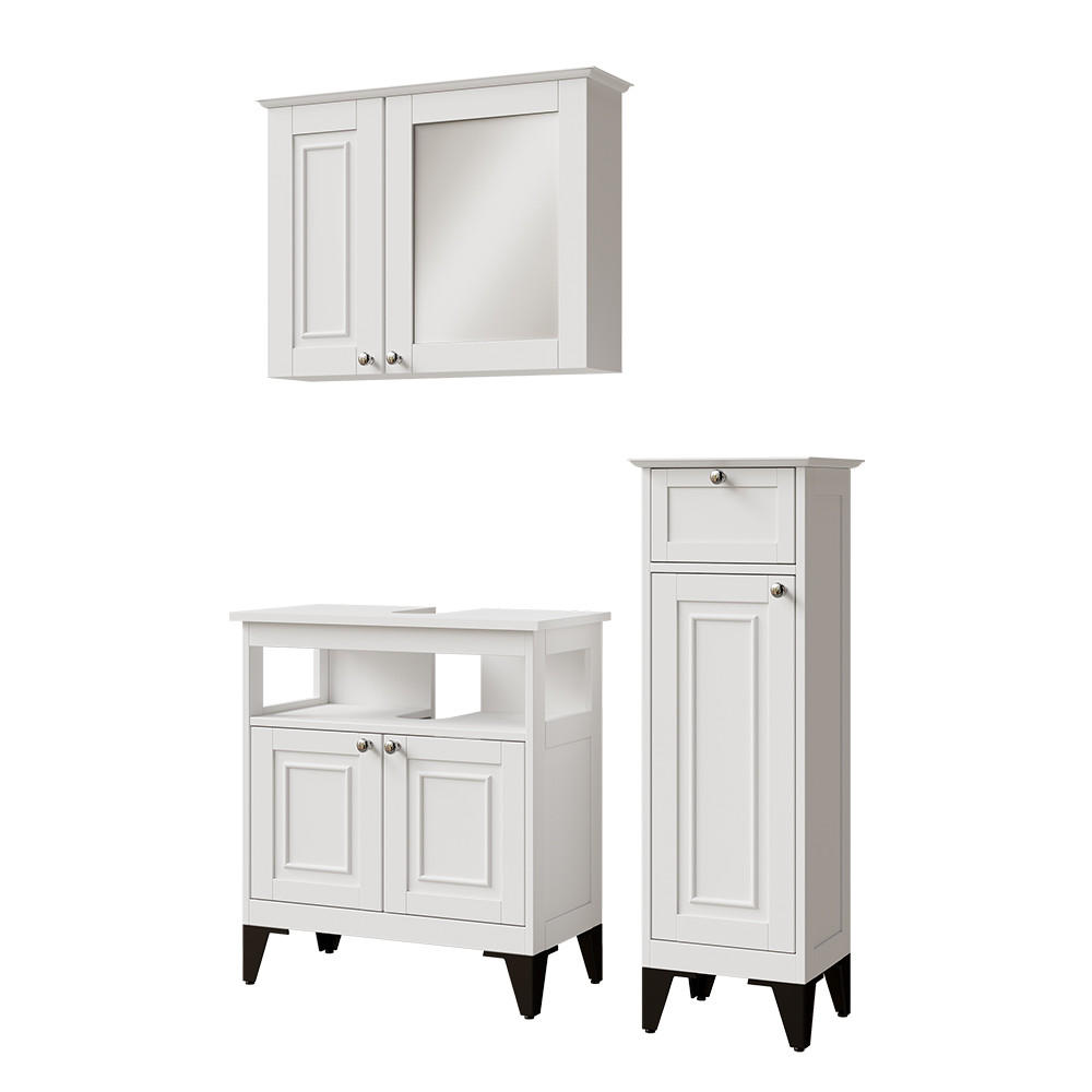 KUPAONSKI SET SA SREDNJIM ORMAROM Vanity Bijela 3 dijela - bijela, drvni materijal (60/65/30cm) - Vicco