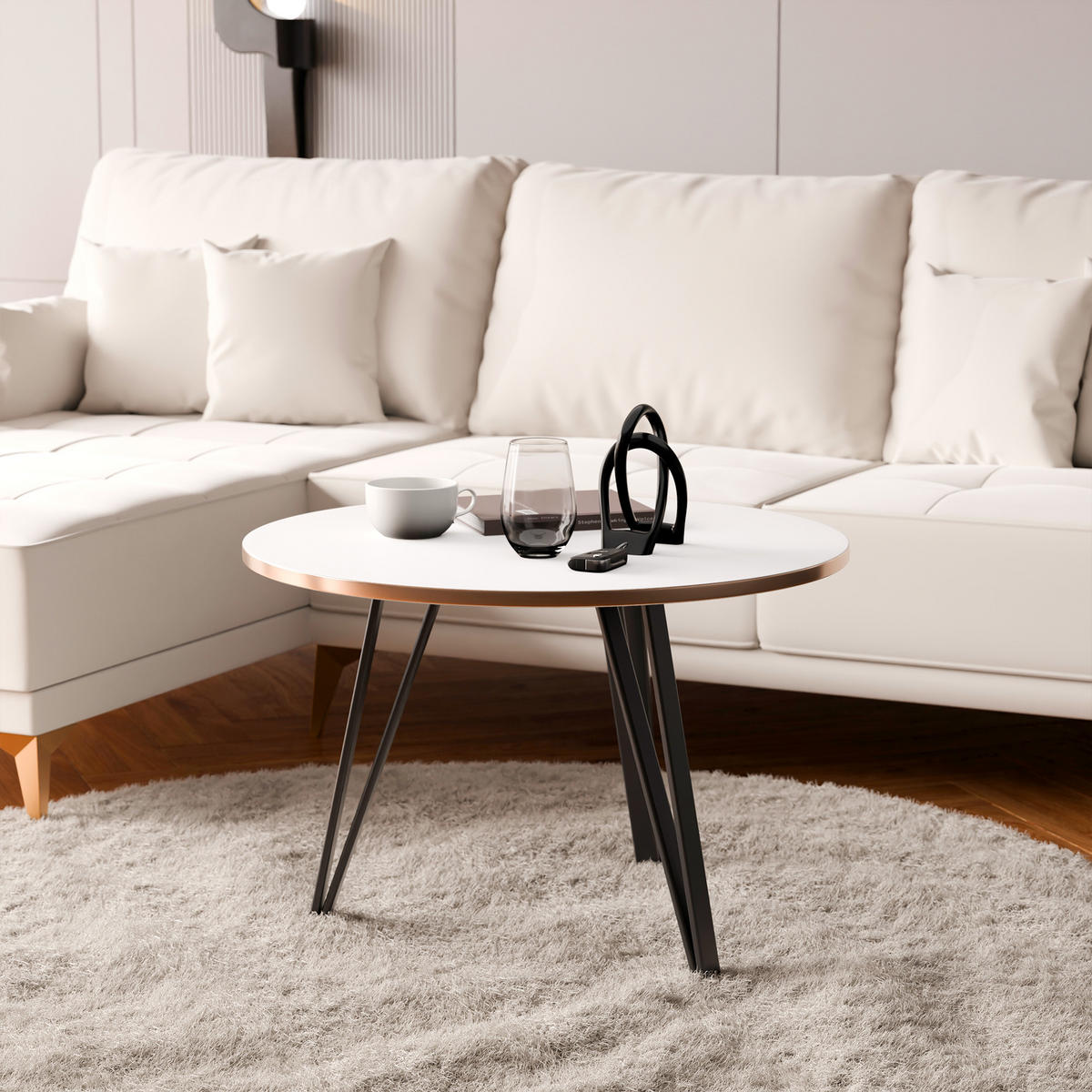 COUCHTISCH RIO mit goldener Kante - Weiß, Holzwerkstoff (67/67/45cm) - Idohome