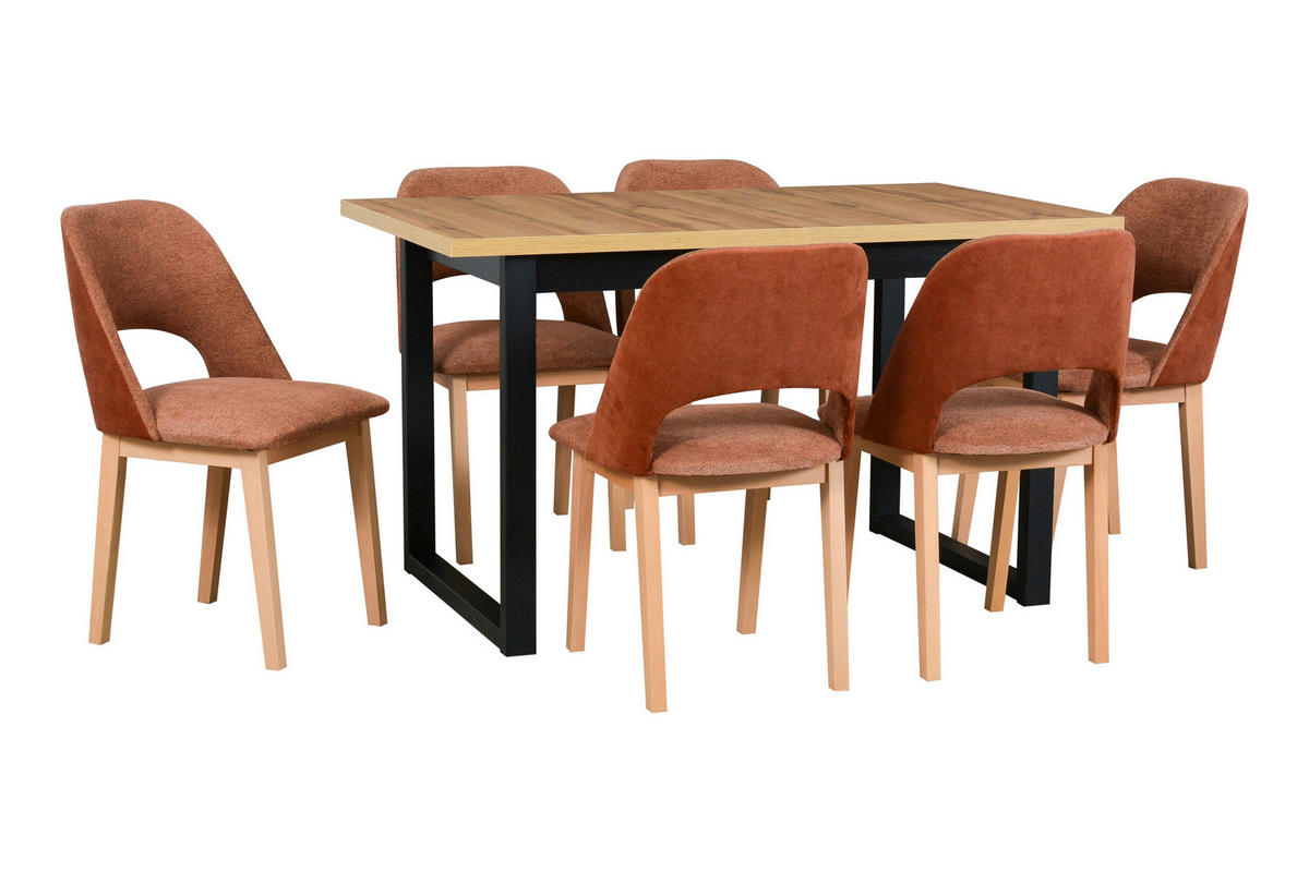 ESSTISCH Ikon 3 M - Eiche Wotan/Schwarz, Holz/Metall (80/140/79cm) - Leaf Design