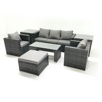 GARTENMÖBEL-SET COUCHTISCH SESSEL SOFA mit HOCKER Polyrattan Dunkelgrau Gemischt 6-Sitzer - Dunkelgrau/Grau, Glas/Kunststoff - Fimous