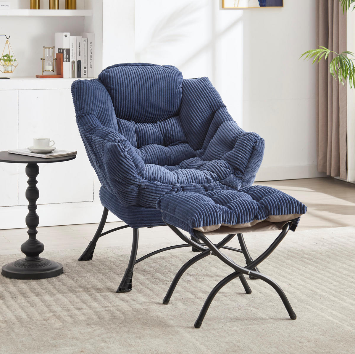 SESSEL 69.9/95/64 cm Navy Blue aus Stahl mit Hocker - Dunkelblau, Textil (69.9/95/64cm) - OKMYHOME