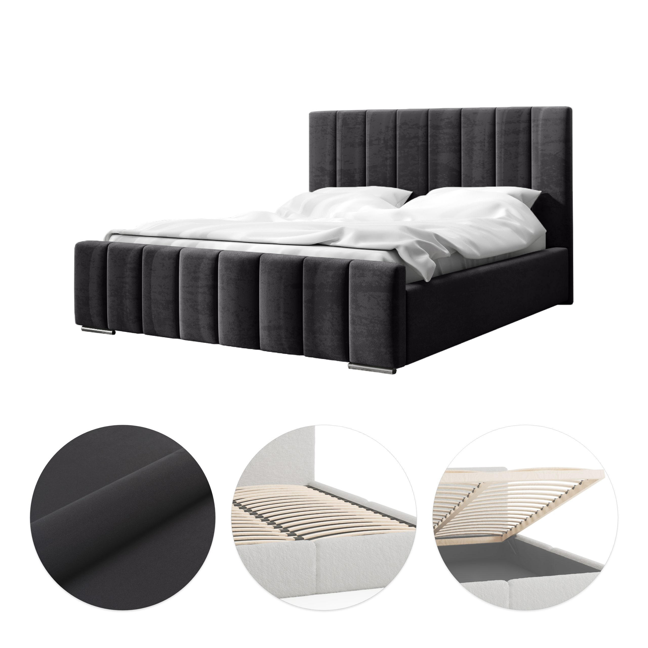 POLSTERBETT Doppelbett Gailes 140x200 cm Anthrazit - Anthrazit, Textil (140/200cm) - Fedve