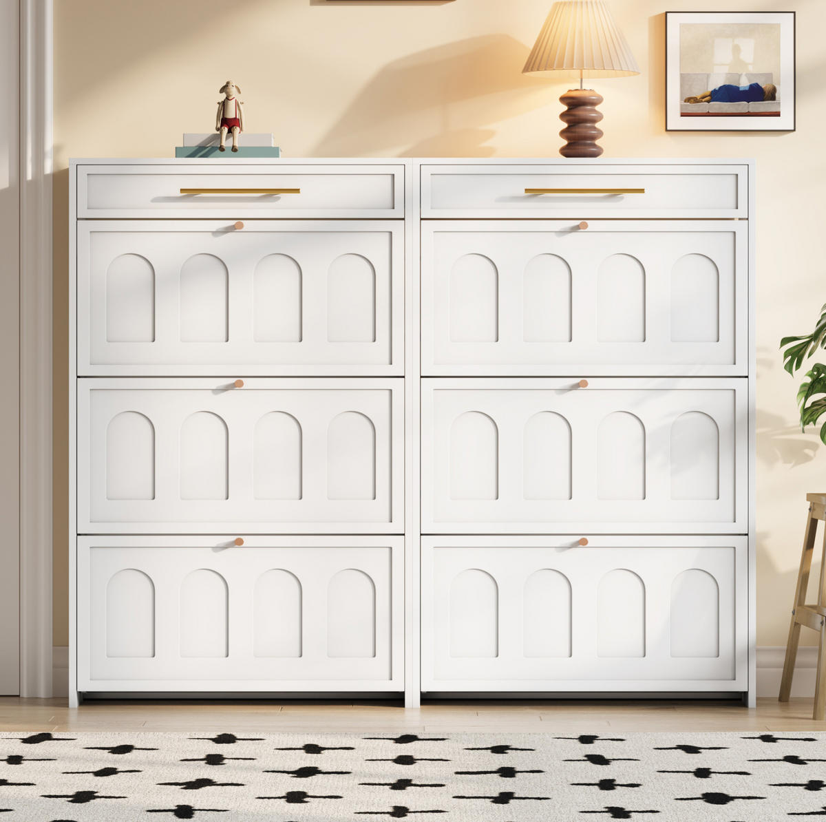 SCHUHSCHRANK aus MDF 140x25x123,5cm in Weiß mit 12 Fächern & 2 Schubladen - Weiß, Holzwerkstoff (140/123.5/25cm) - Modfu