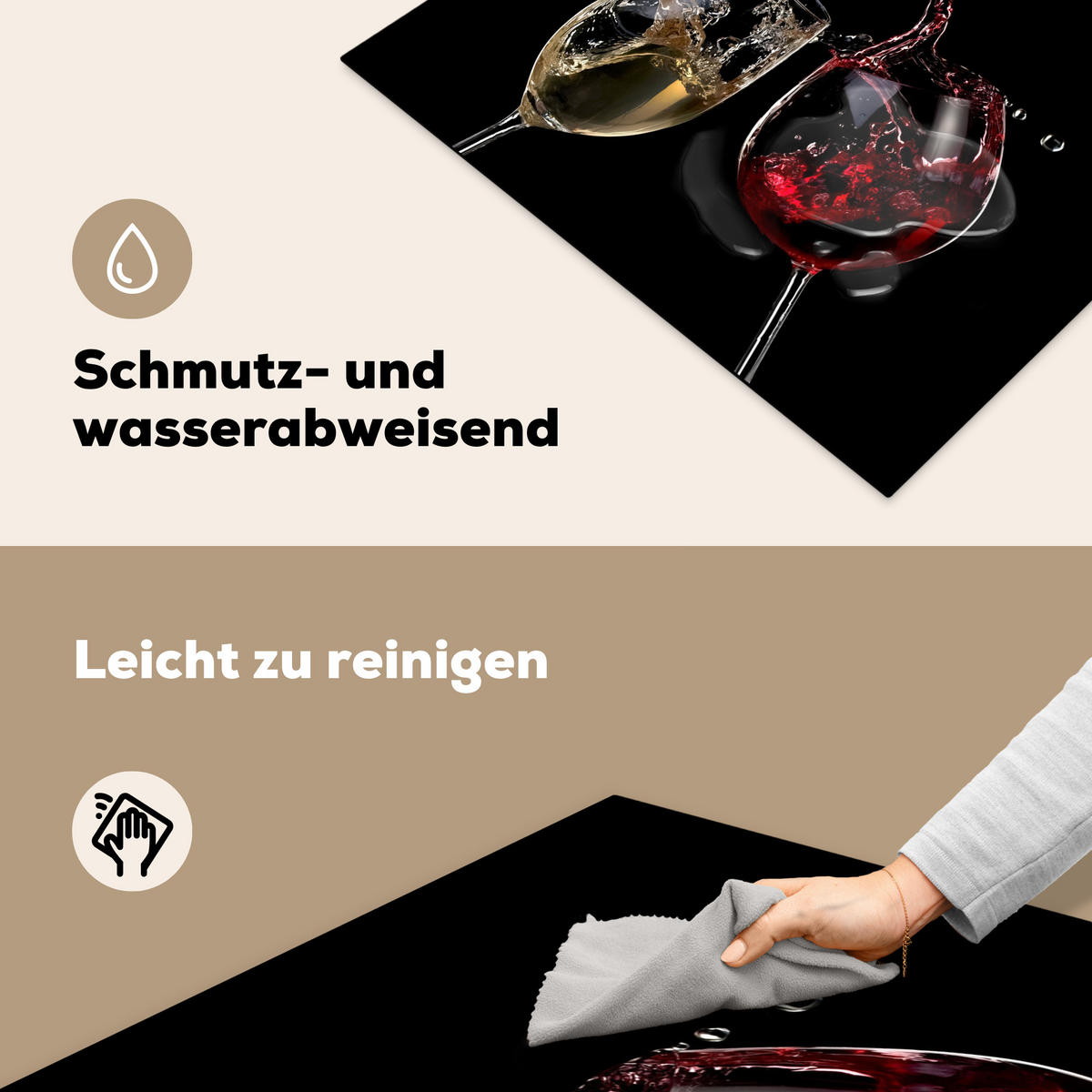 HERDABDECKPLATTE Rotwein - Weißwein - Glas - Schwarz 77x59 cm - Weinrot, Kunststoff (77/0.2/59cm) - MuchoWow