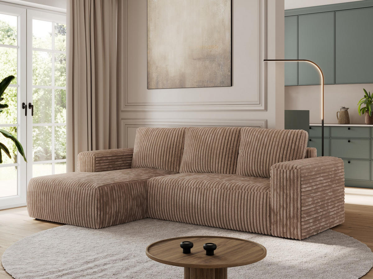 ECKSOFA TRENTINO L Braun Cord - Links - Schwarz/Braun, Textil (266/164cm) - MKS