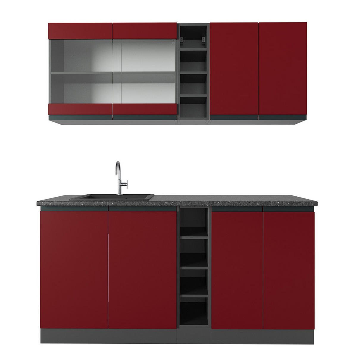 SINGLEKÜCHE R-Line Rot/Anthrazit 160 cm, AP Anthrazit - Rotbraun/Anthrazit, Holzwerkstoff (160/81.6/60cm) - Vicco