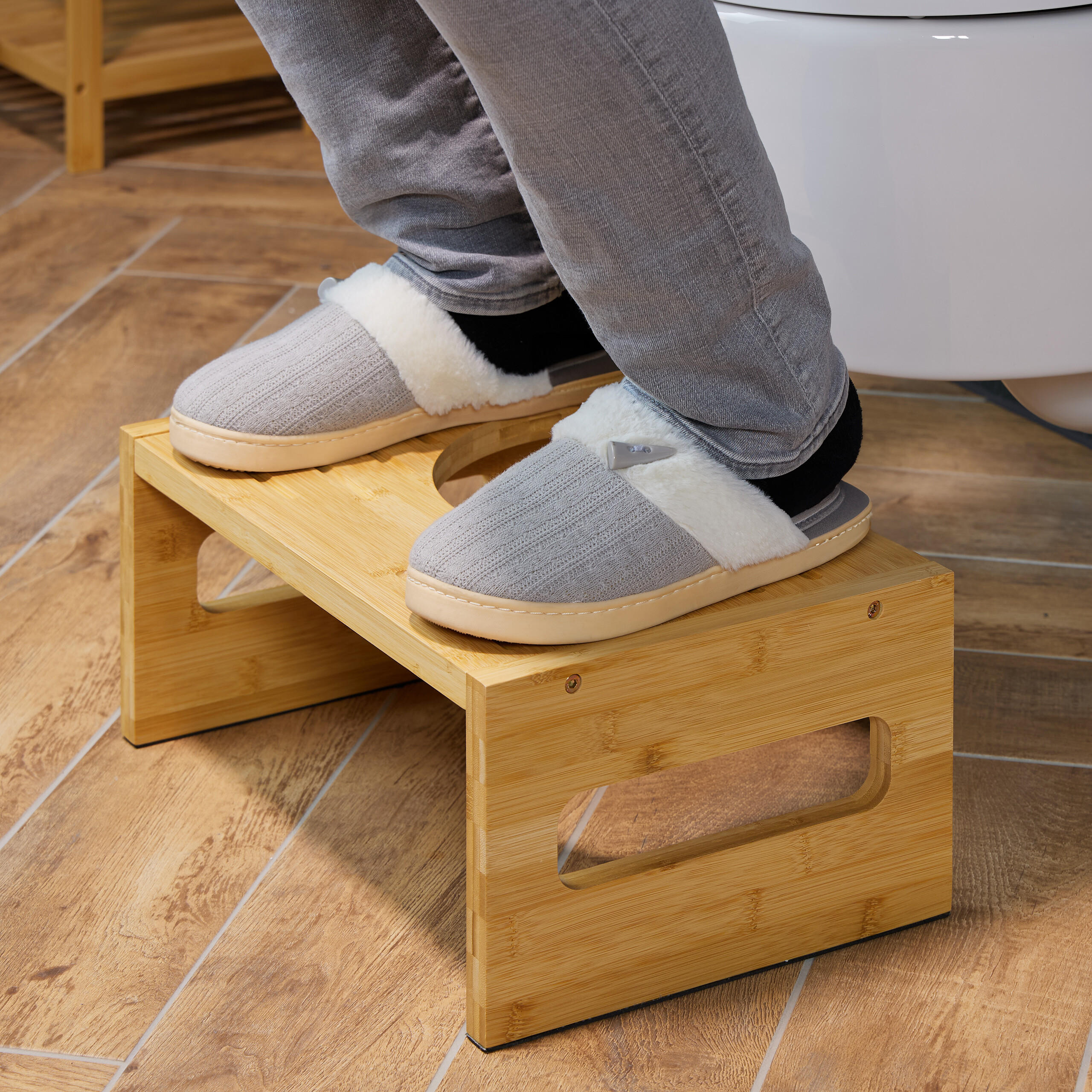 TOILETTENHOCKER - Hellbraun, Holz/Textil (43.5/18.5/28cm) - Relaxdays