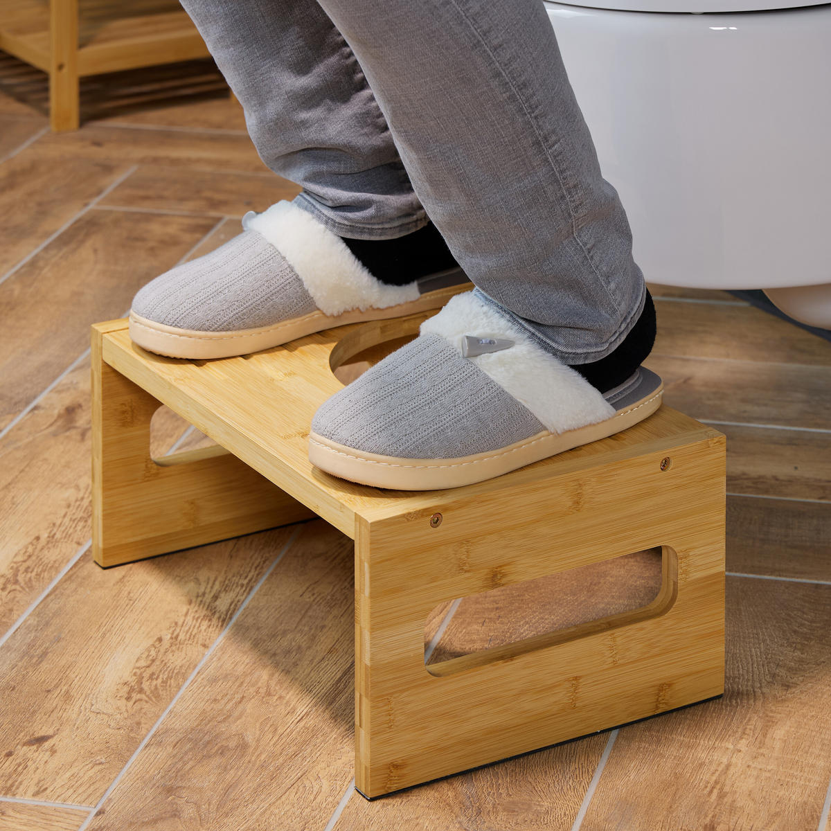 TOILETTENHOCKER - Hellbraun, Holz/Textil (43.5/18.5/28cm) - Relaxdays