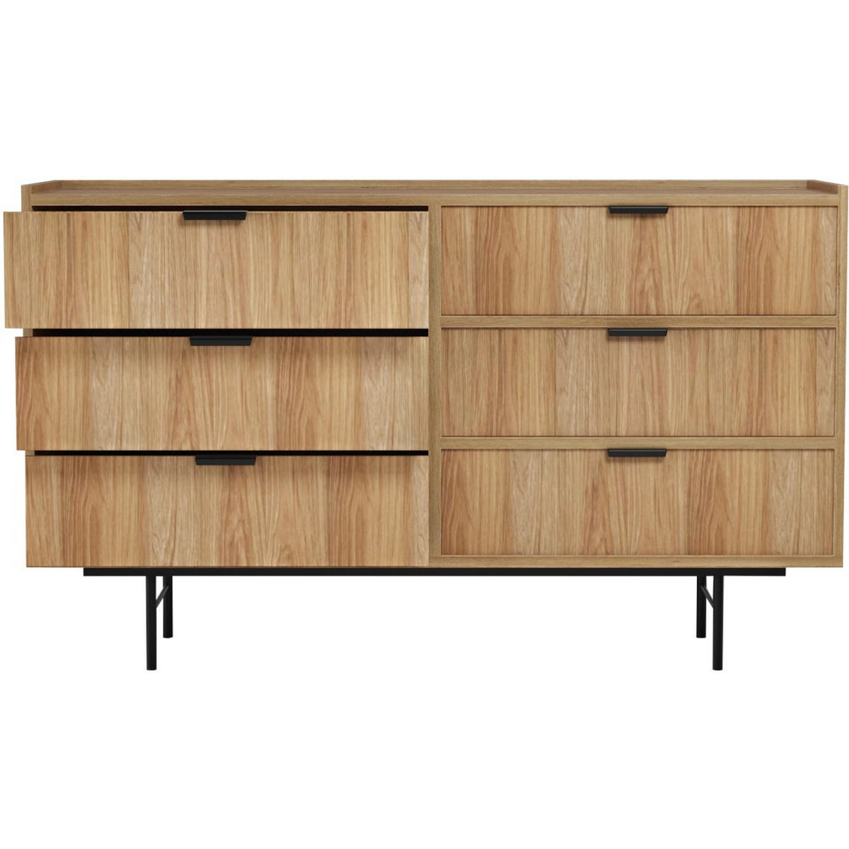 KOMMODE Evron mit 6 Schubladen, Hikora Eiche - Eichefarben/Schwarz, Holzwerkstoff/Metall (150/90/40cm) - Beautysofa