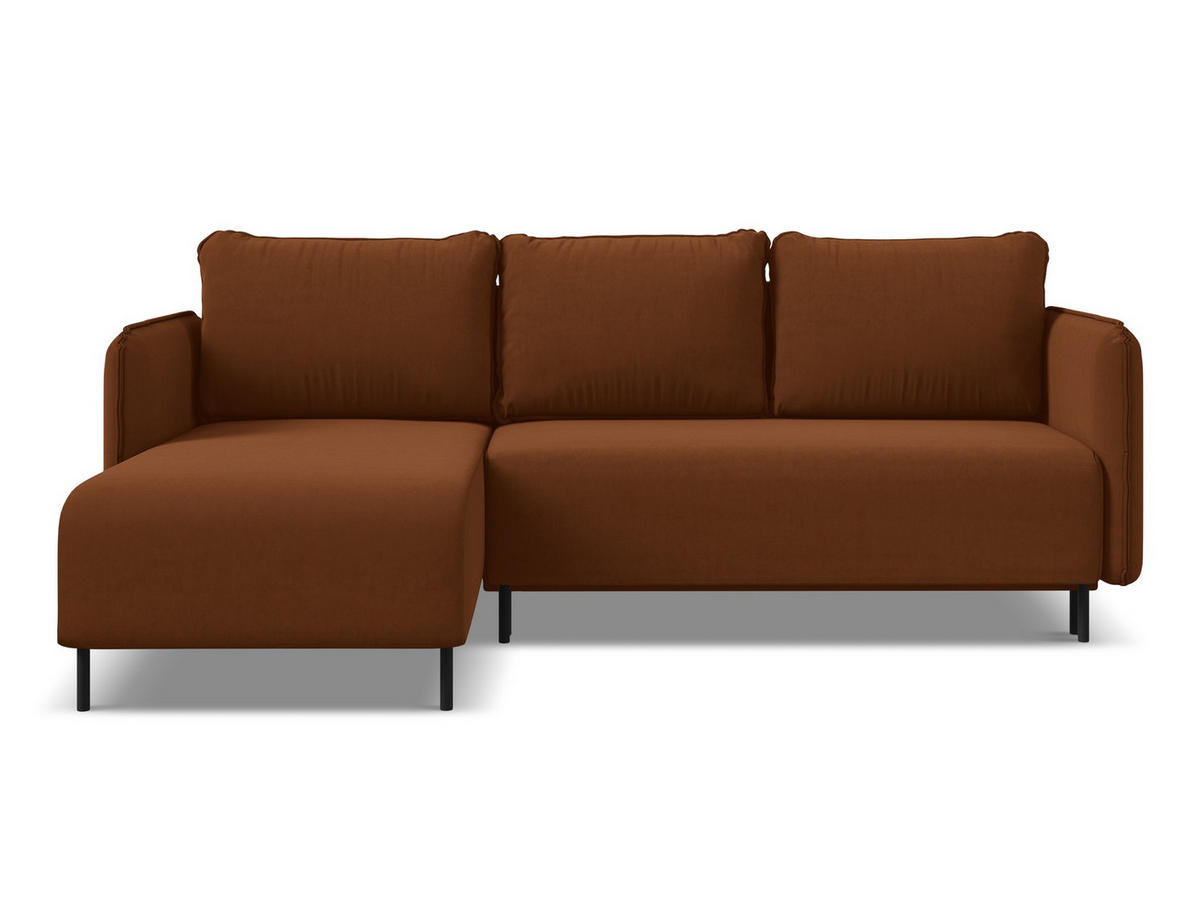 ECKSOFA mit Schlaffunktion Samt Stoff Orange - Terracotta/Schwarz, Holz/Textil (162/236cm) - Makamii