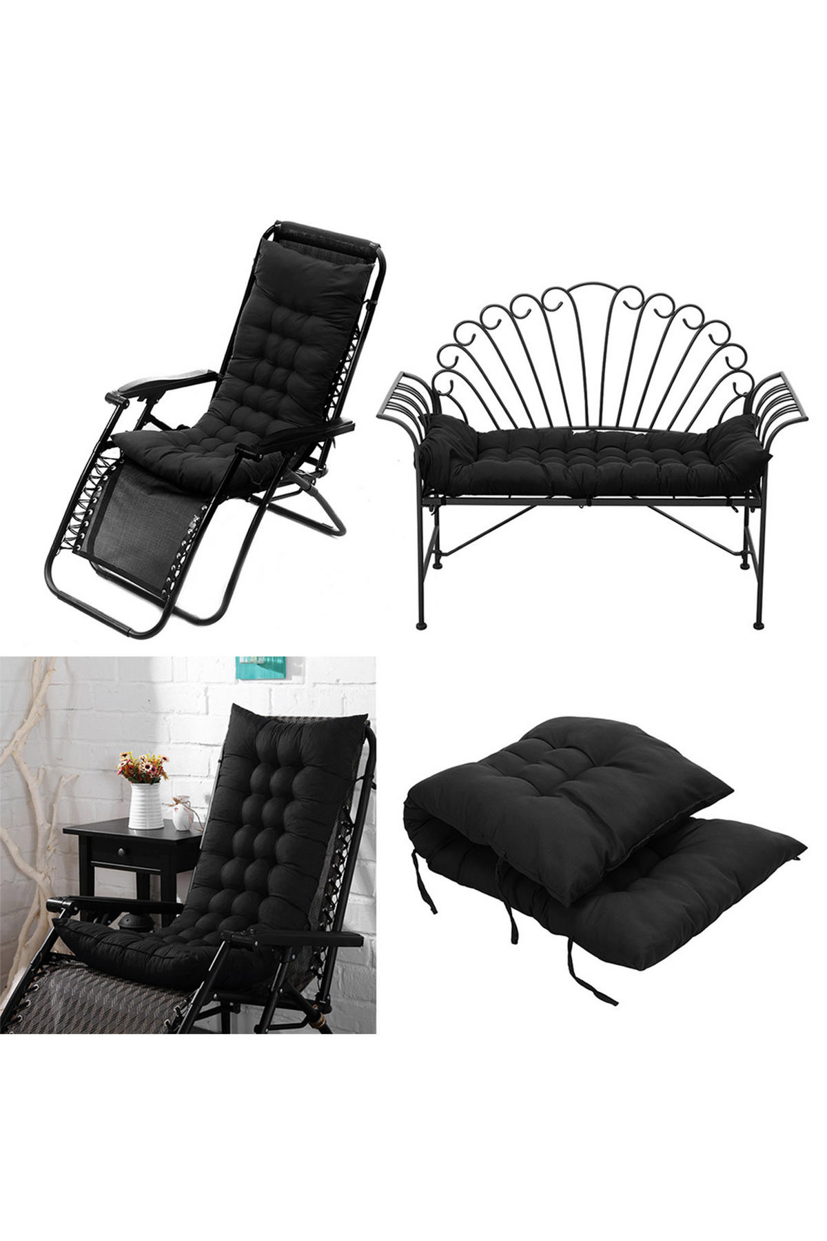 LIEGESTUHLKISSEN aus Baumwollmischung in Schwarz Dickes, weiches und bequemes für den Außenbereich - Schwarz, Textil (40/110cm) - Livingandhome