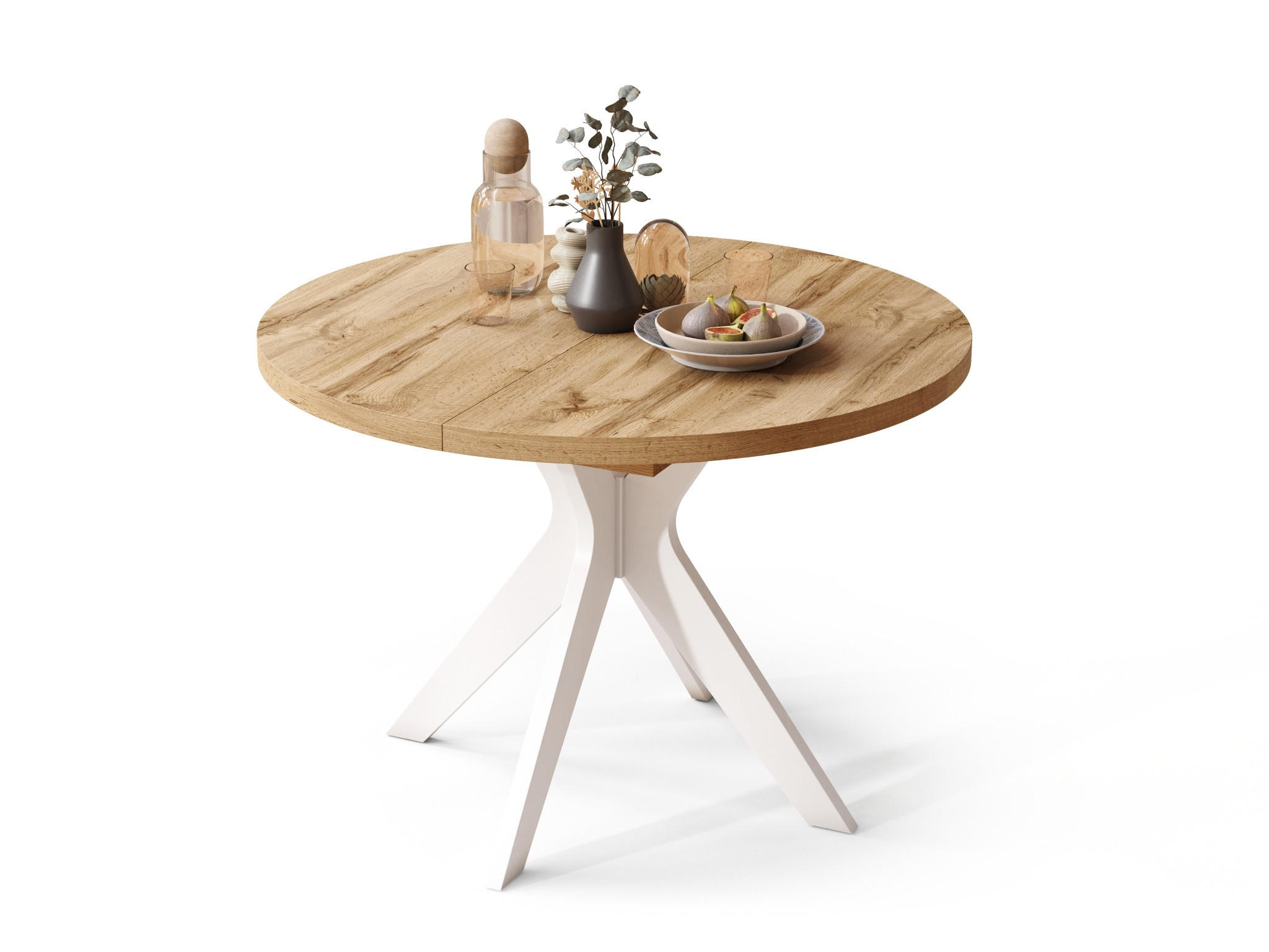 ESSTISCH rund Eiche Wotan - Weiß matt ausziehbar - Eiche Wotan/Weiß, Holzwerkstoff (110/110/77cm) - designimpex
