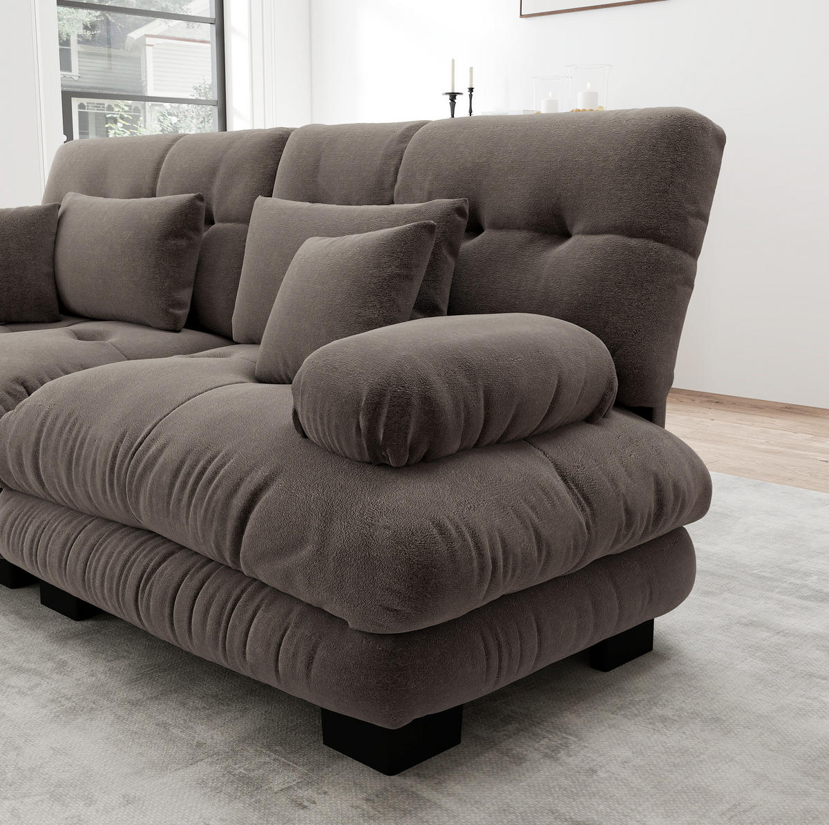 SOFA modular mit tiefem Sitz Chenille Brown - Dunkelgrau, Kunststoff (77/81/313cm) - Meubliv