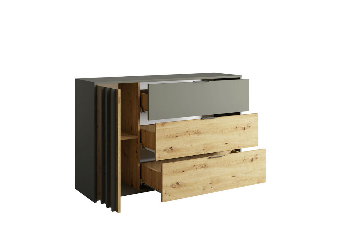 KOMMODE RON 125 cm breit in Graphit / Artisan Eiche - Graphitfarben/Eiche Artisan, Holzwerkstoff (125/80/37cm) - Deine Möbel 24