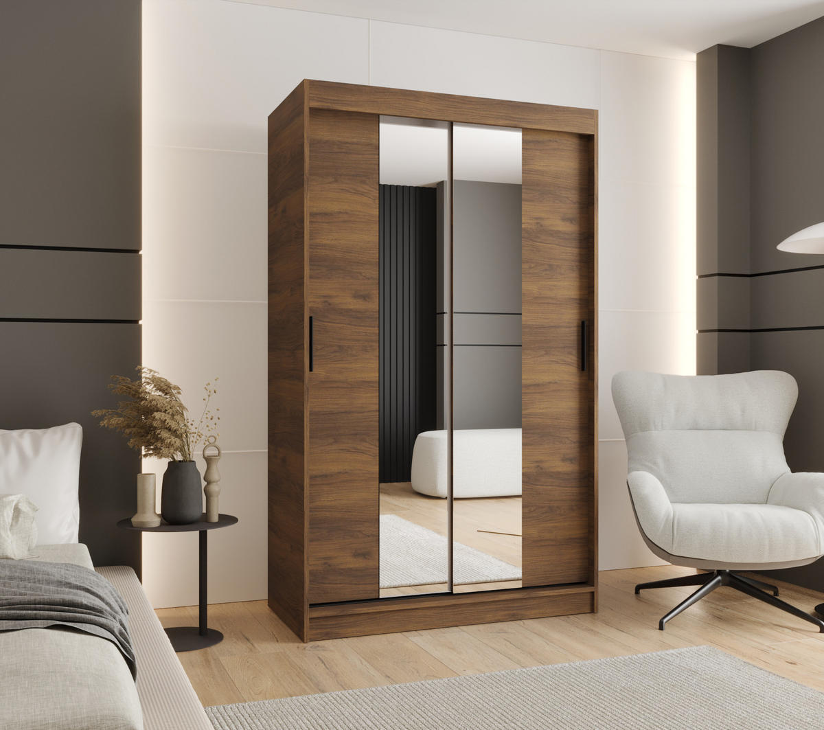 ŠATNÍ skříň s posuvnými dveřmi 200/120/62 2dveřová - černá/hnědá, dřevo/plast (120/200/62cm)