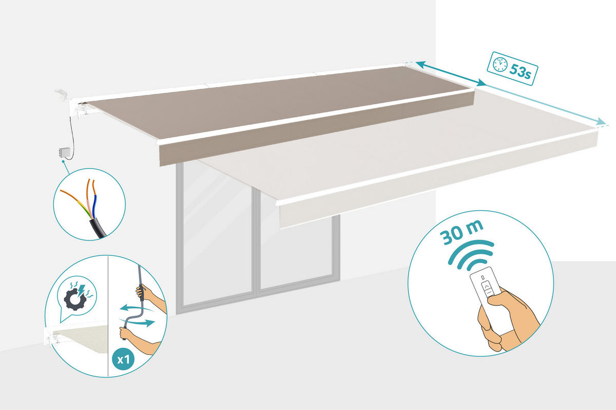 HALBKASSETTENMARKISE Fazzio Struktur weiß - leinwand Taupe 5x3m motorisierte - Premium-Leinwand 320g/m² - Taupe, Metall (495/218/300cm) - Cazeboo