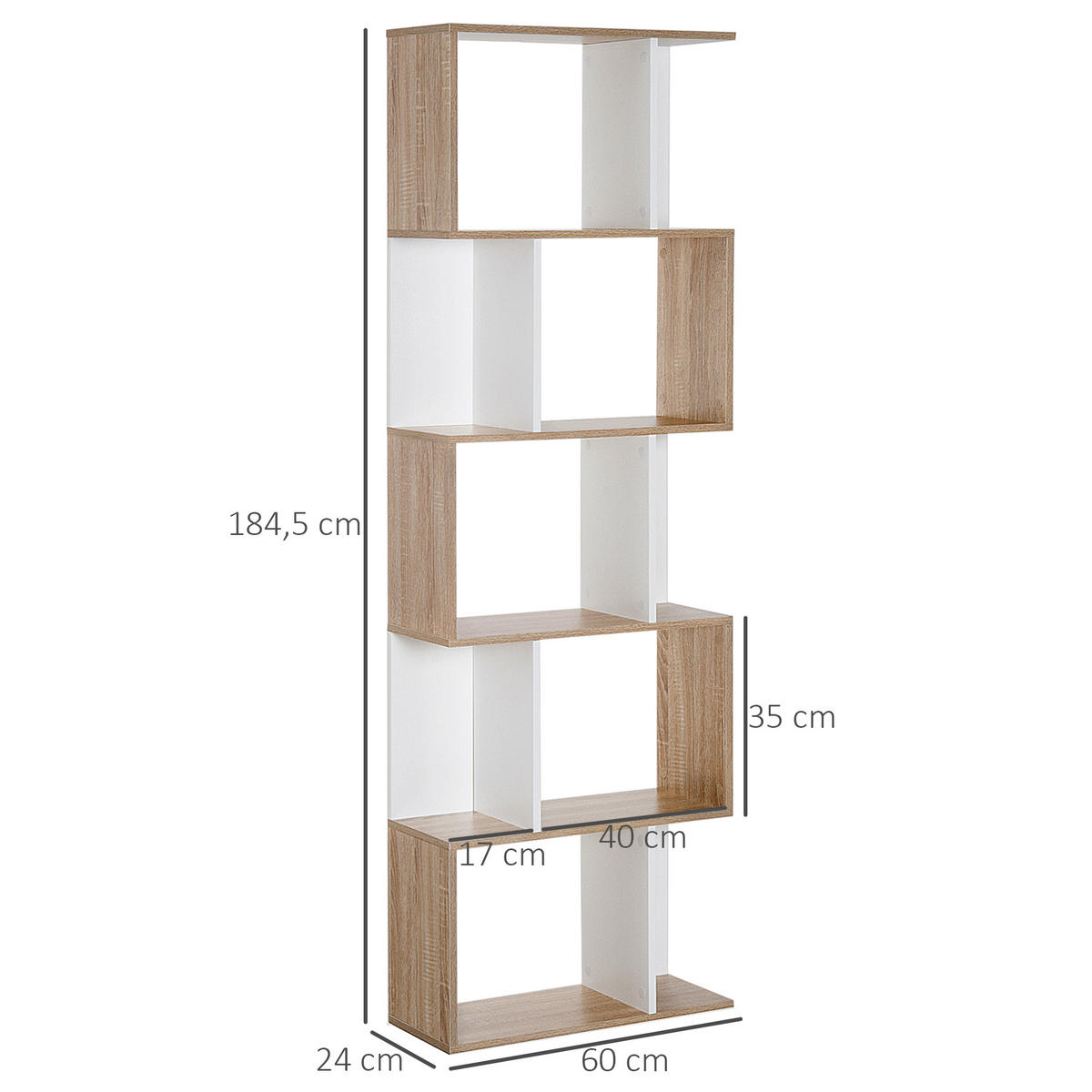 REGAL DE-15471 5 Ebenen, 60/24/184 cm Eiche - Eichefarben, Holzwerkstoff (60/184.5/24cm) - ComfortXL