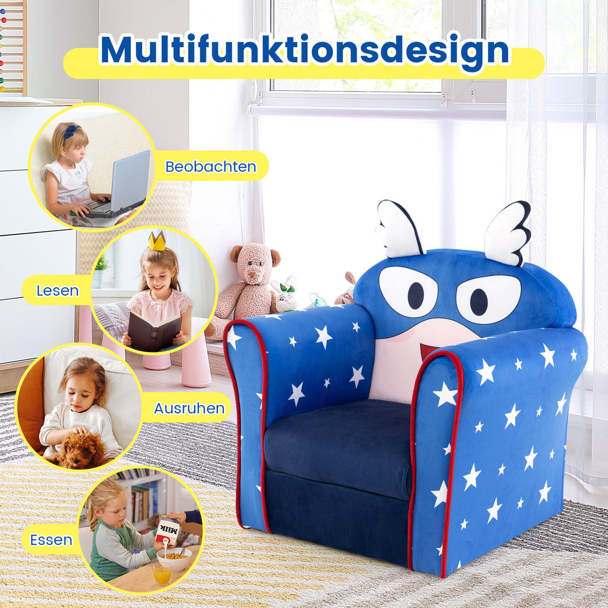 KINDERSOFA 54cm Blau - Blau, Holz (40/54/50cm) - COSTWAY