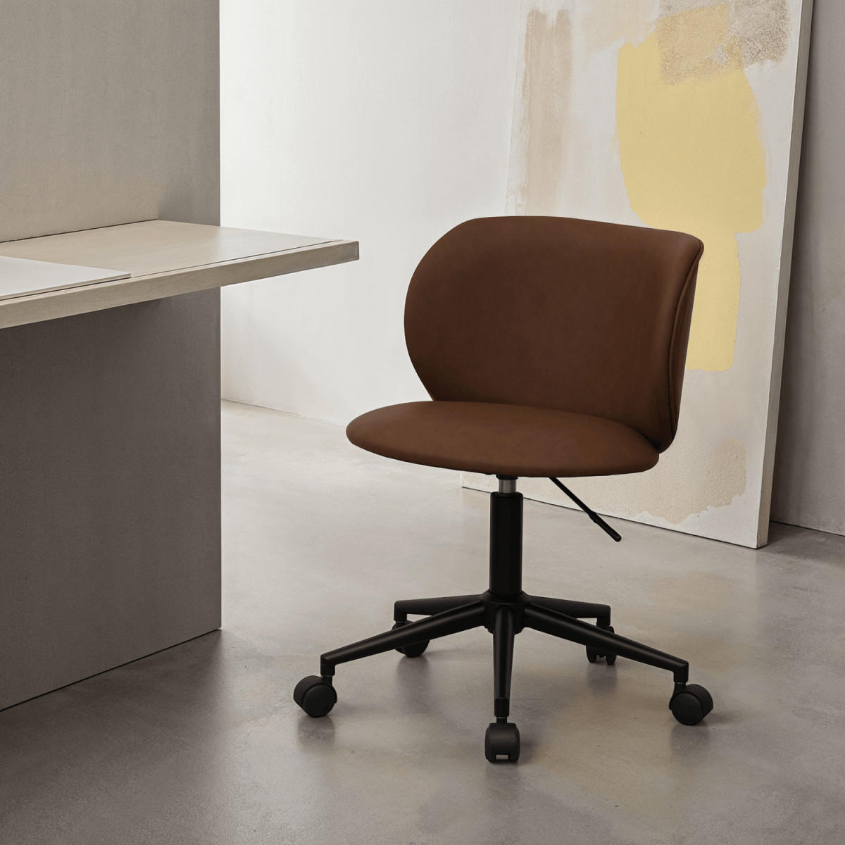 DREHSTUHL höhenverstellbar in Kunstleder Dunkelbraun - Schwarz/Braun, Textil/Metall (57/71/56cm) - Furnhouse