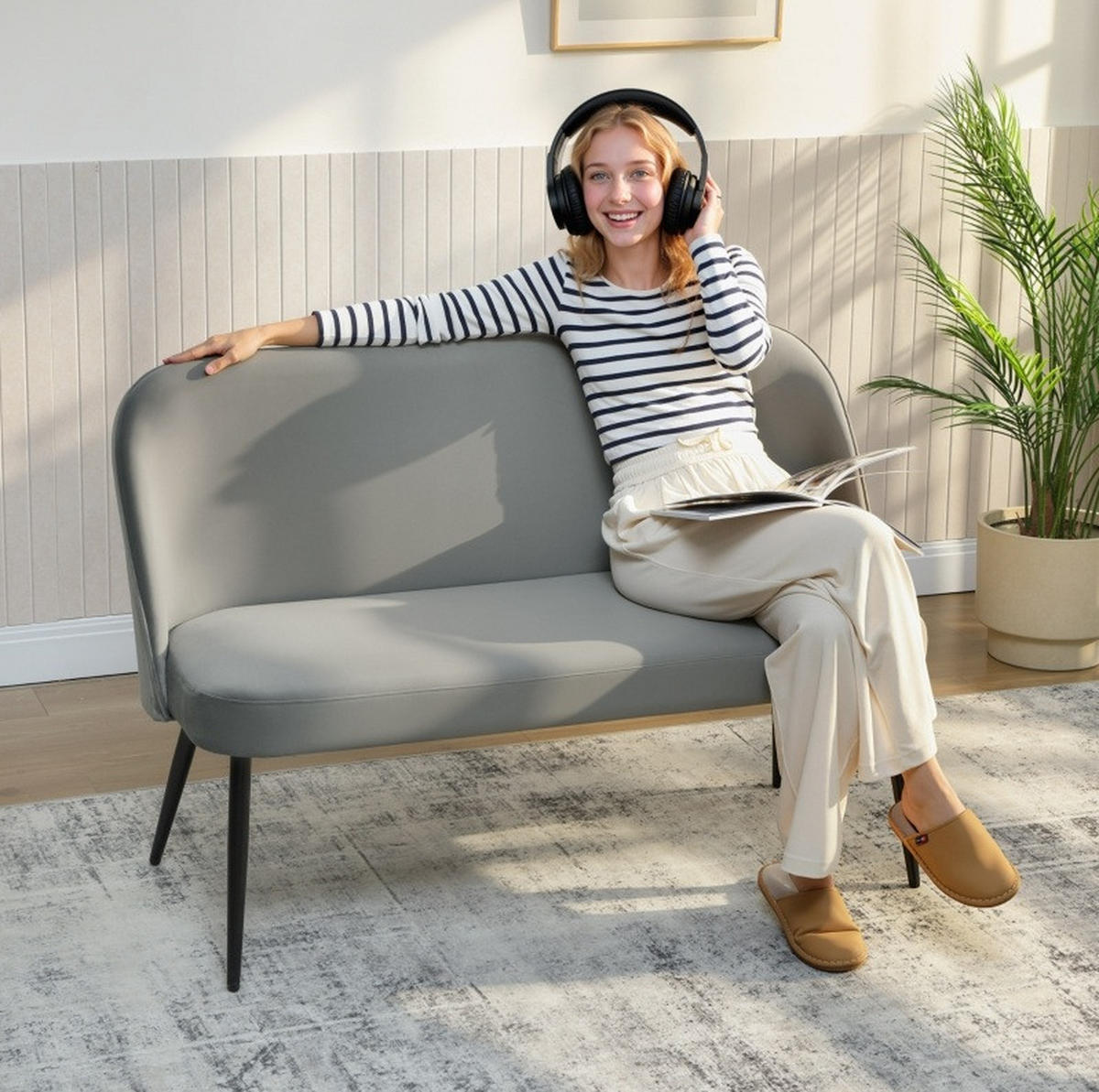 2-SITZER-SOFA aus Metall 127x63x84,5 cm in Grau mit verstellbaren Füßen - Grau, Textil (63/84.5/127cm) - Modfu