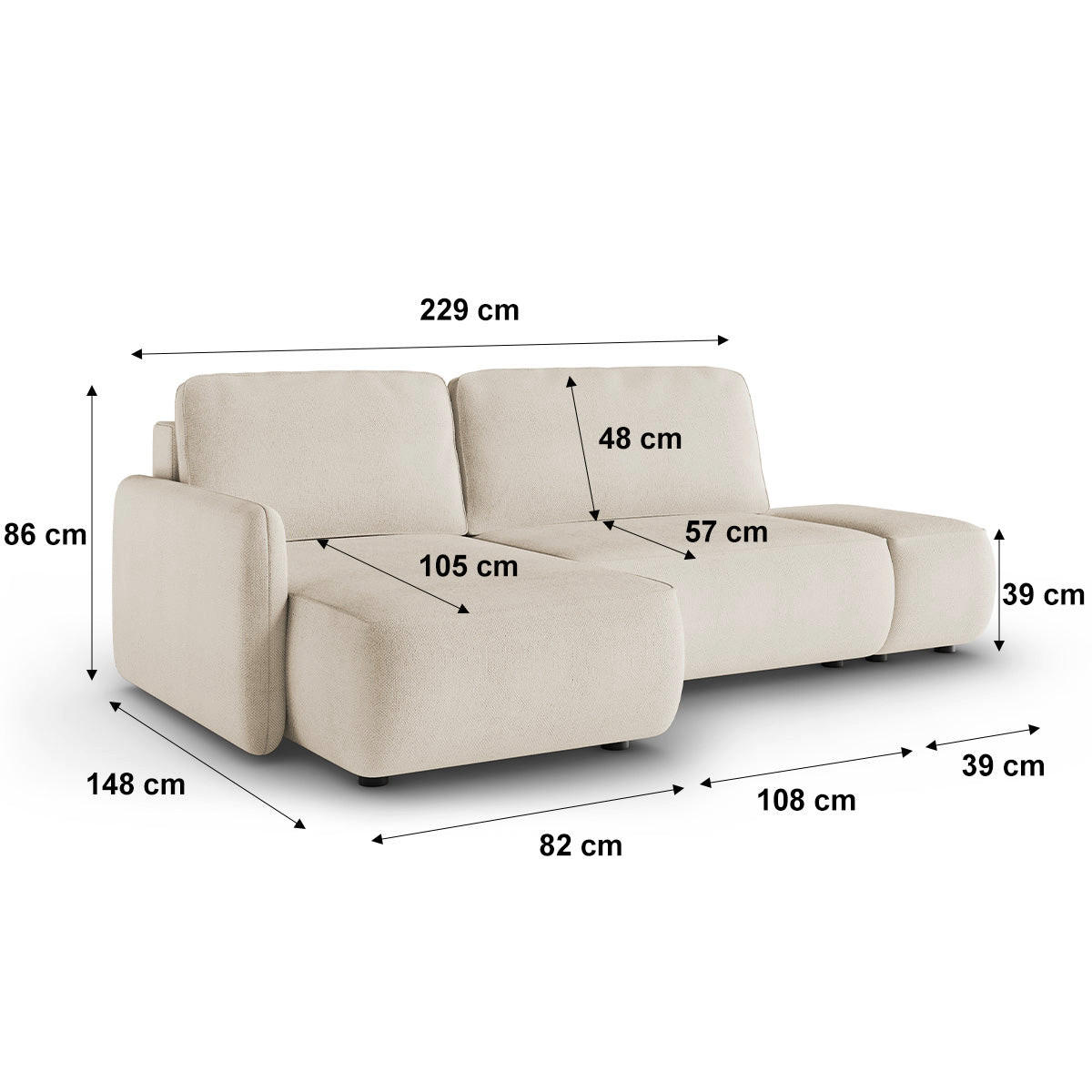 ECKSOFA Alessio 3 Sitzplätze Beige - Beige, Holz (229/148cm) - Petits-meubles
