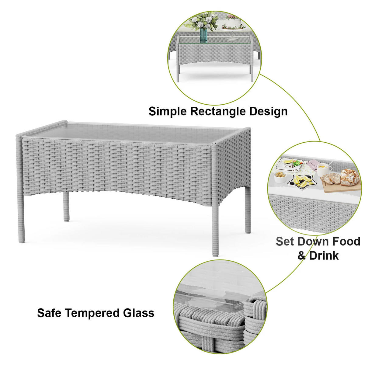 ECKSOFA Loungeset 4tlg Grau Gartensofa Set - Grau, Textil - Rattrix