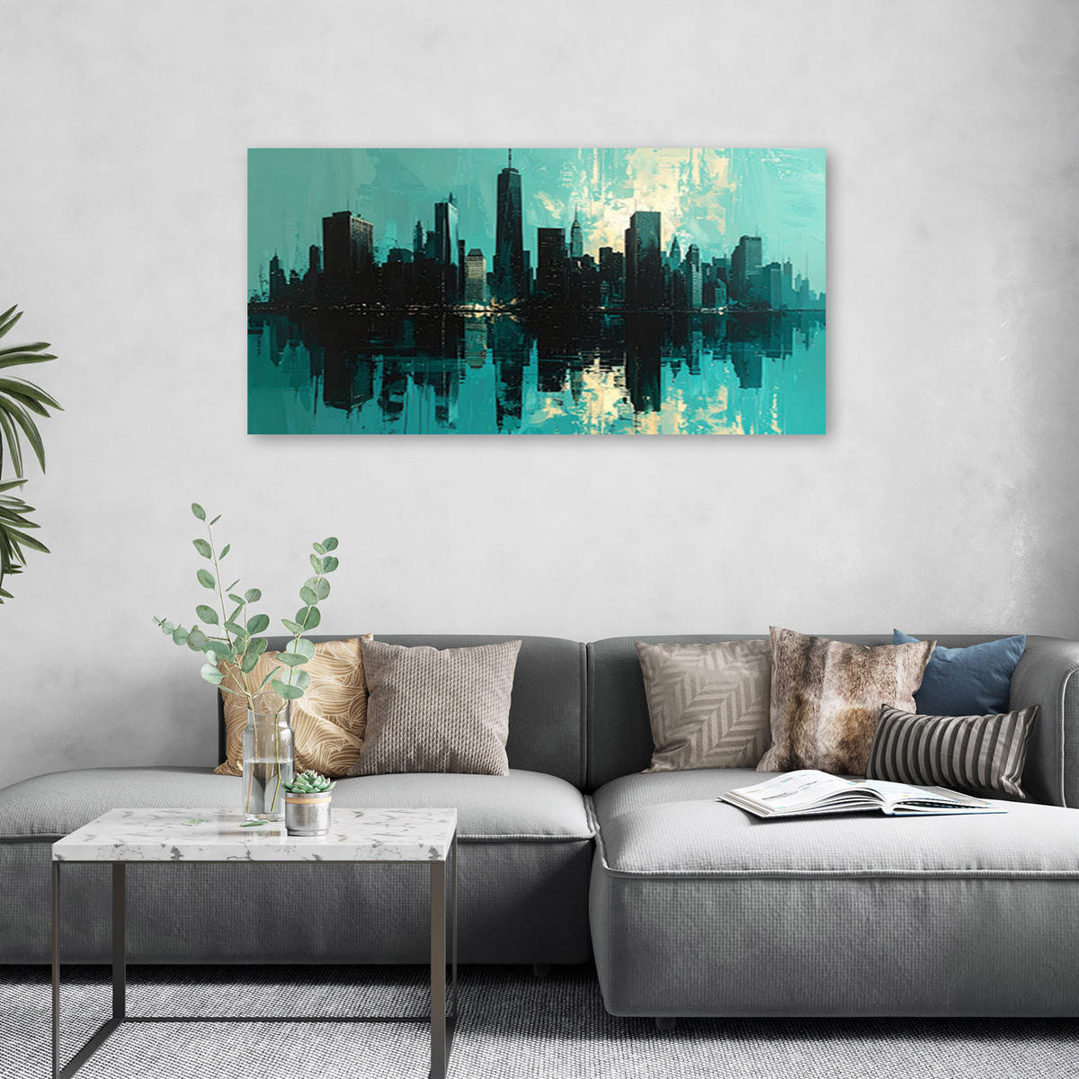 LEINWANDBILD Städte & Architektur 120x60cm - Türkis, Textil (120/60cm) - Feeby