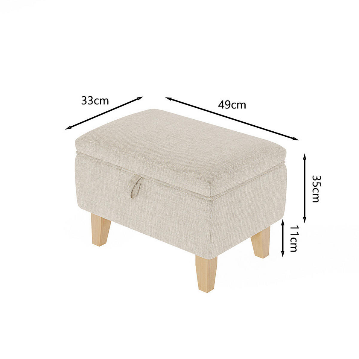 POLSTERHOCKER 49/33/35 cm Stauraum Holzbeine Leinen Beige - Beige/Naturfarben, Holz/Textil (49/35/33cm) - Livingandhome