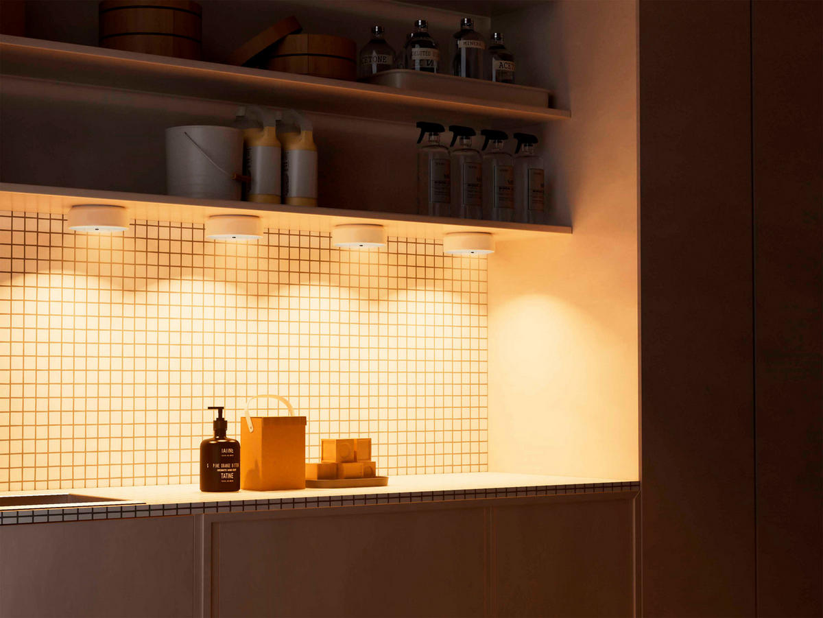 LED-AKKU Schranklichter Spots Unterbauleuchte Ø 9,5 x 3,6 cm 4er-Set Funkverbindung mit Gestensteuerung - Weiß, Kunststoff (3.6/9.5/9.5cm) - Northpoint