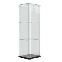 VITRINE - Glas-Vitrine mit 1 Tür - 3 Ebenen und LED-Lichtband-Beleuchtung - Schwarzer Boden - Schwarz, Glas (39.8/123.3/35cm) - DELFA