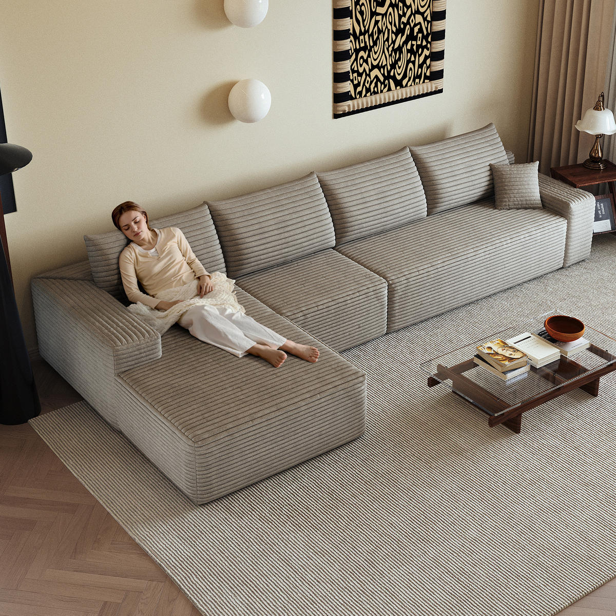 ECKSOFA 340/175/83 cm Kamel mit L-förmiger Chaiselongue, Linke Seite - Braun/Cappuccino, Textil (340/175cm) - Oxeza
