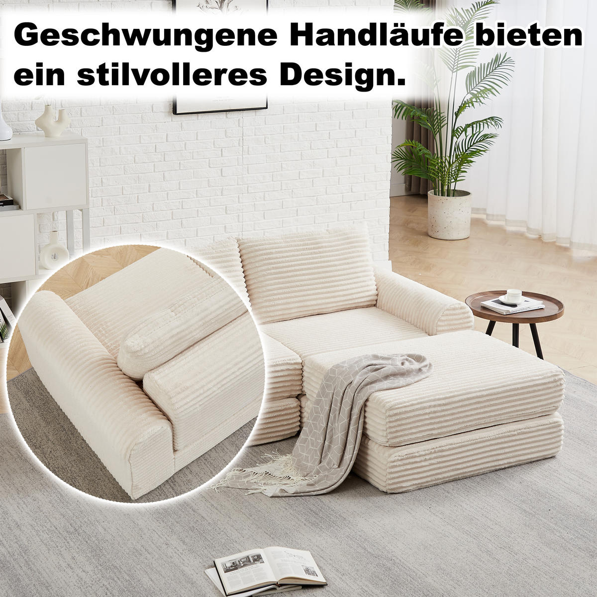 SCHLAFSOFA aus Cord mit modularem Aufbau & herausnehmbarer Fußstütze, 243/194/53 cm, Beige - Beige, Textil (243/53/194cm) - Redom