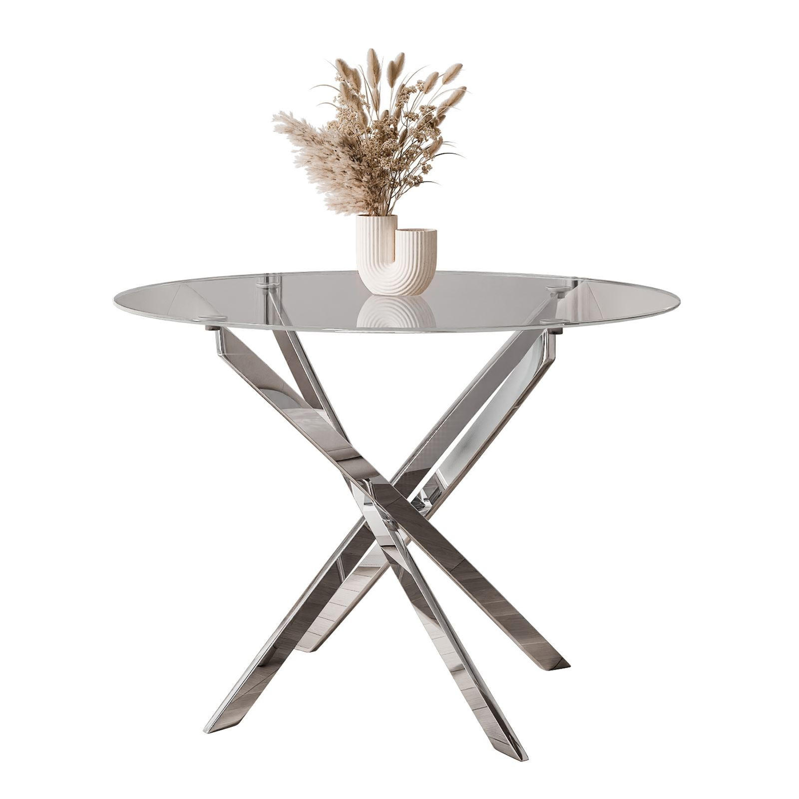 ESSTISCH BEIRA Runder Tisch 90 cm mit Glasplatte und Chrom Tischbeine - Chromfarben/Goldfarben, Glas (90/90/72cm) - Lookway