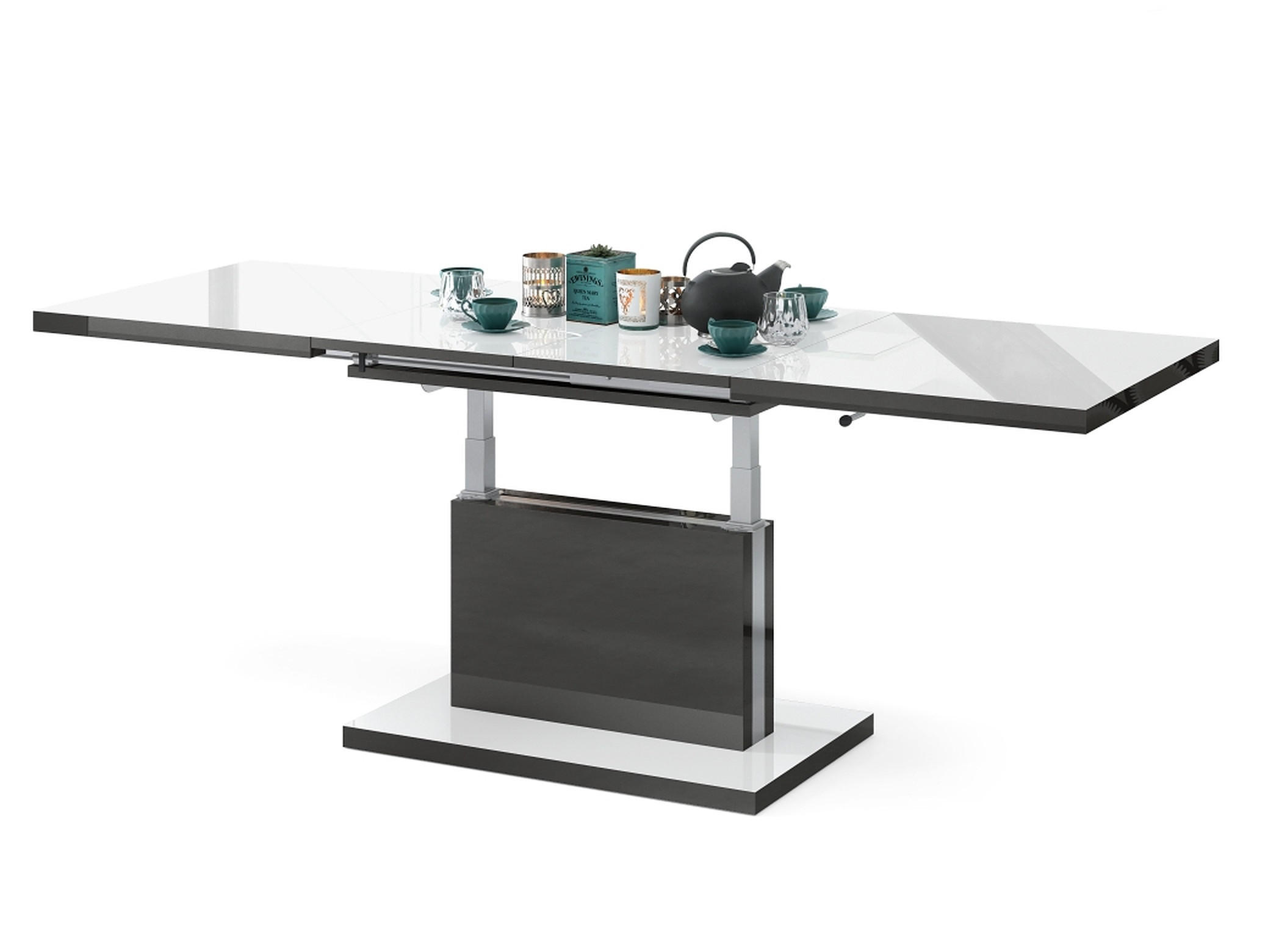 COUCHTISCH rechteckig Weiß Hochglanz - Anthrazit Hochglanz ausziehbar höhenverstellbar - Weiß Hochglanz/Anthrazit, Holzwerkstoff (70/120/56cm) - designimpex