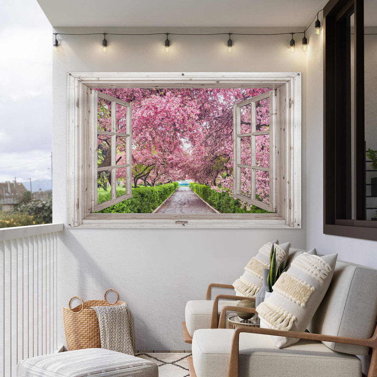 GARTENPOSTER Japanisch - Sakura - Blüte - Baum - Blütenzweige - Durchsichtig 180x120 cm - Rosa, Kunststoff (180/120/0.2cm)
