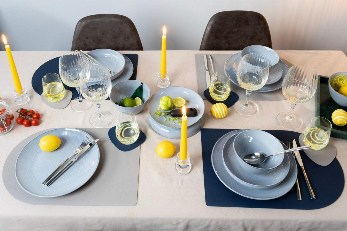 TISCHSET Platzdecke - Vegan Leder - Grau / Blau - Bread - doppelseitig - 44 x 30 cm - Blau, Kunststoff (30/44cm) - Jay Hill