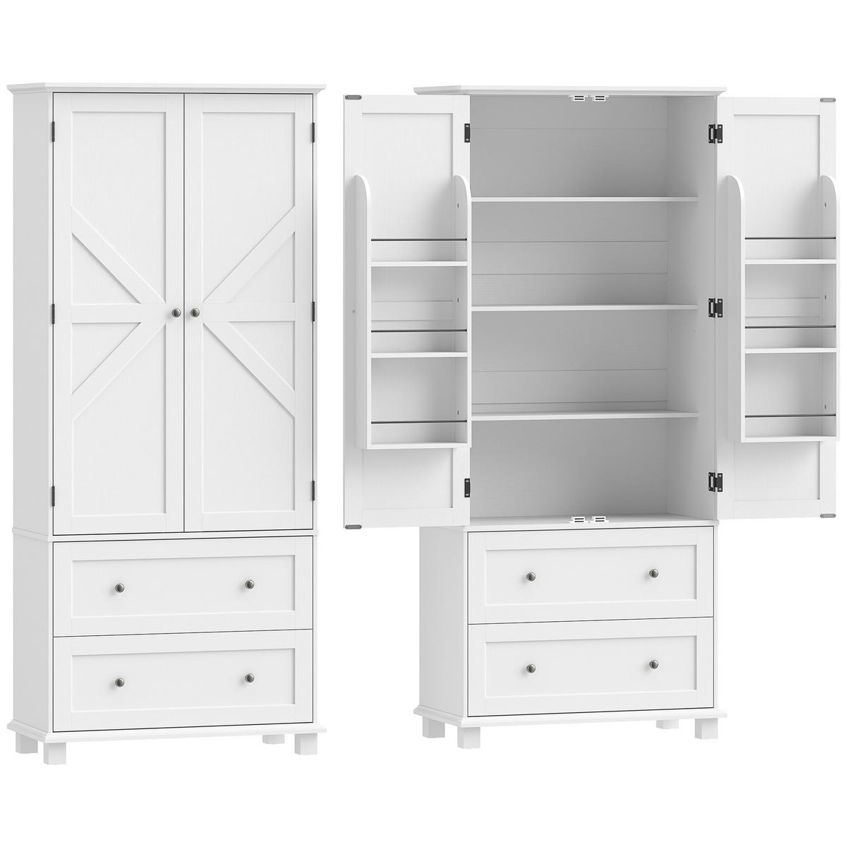 HIGHBOARD DE-38827 80/39,5/184,5 cm 2 Türen und 2 Schubladen Weiß - Weiß, Holzwerkstoff (80/184.5/39.5cm) - ComfortXL