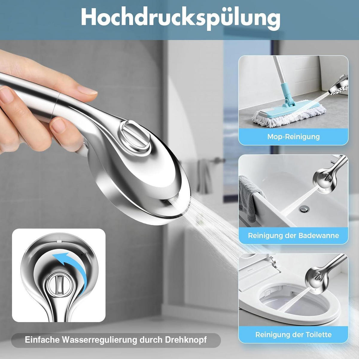 HANDBRAUSE mit Filter 120mm 8 Strahlarten 1.5m Schlauch - Silberfarben, Metall (12/12.7/28cm)