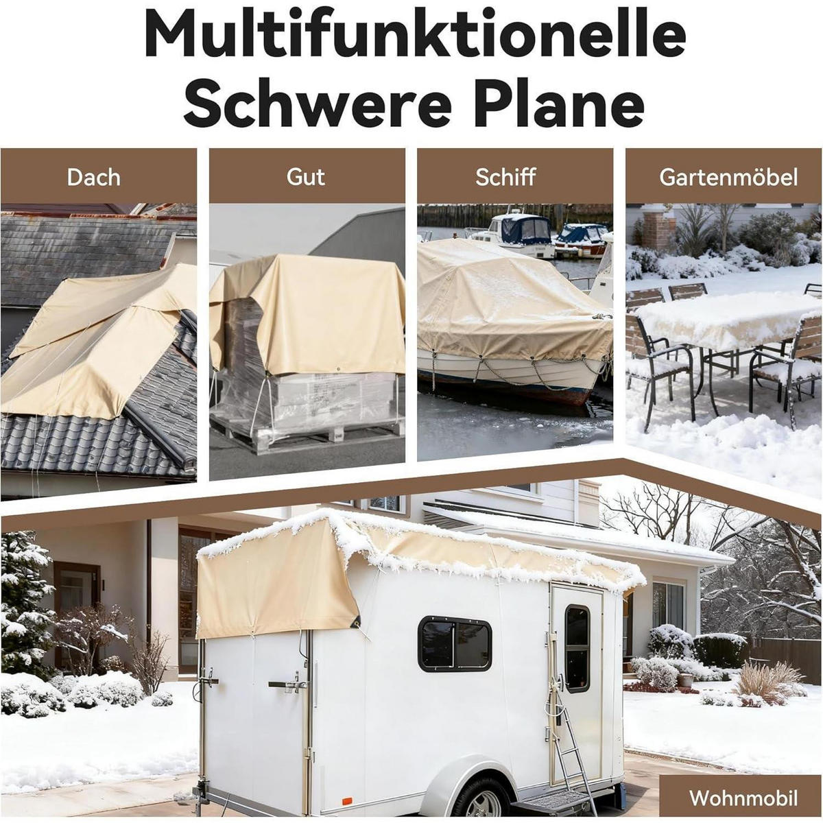 ABDECKPLANE 4 x 5 m wasserdicht reißfest UV-beständig beige - Beige, Kunststoff (500/400/1cm)