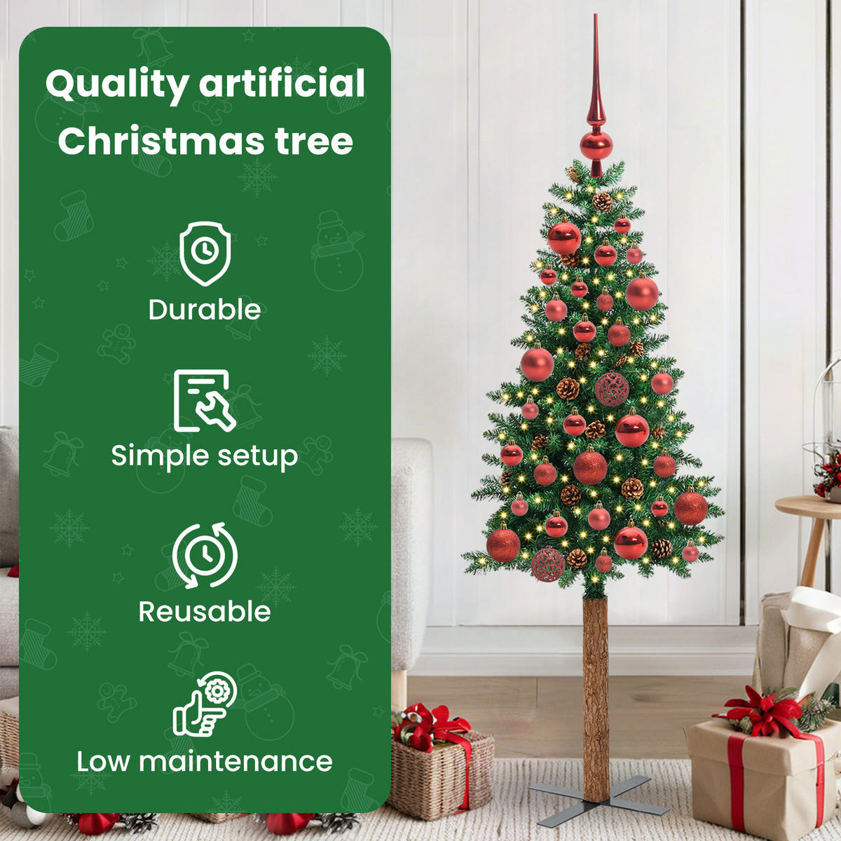 WEIHNACHTSBAUM Schlanker Haltbar 66/66/150 cm Grün PVC - Rot/Grün, Kunststoff (150cm) - vidaXL