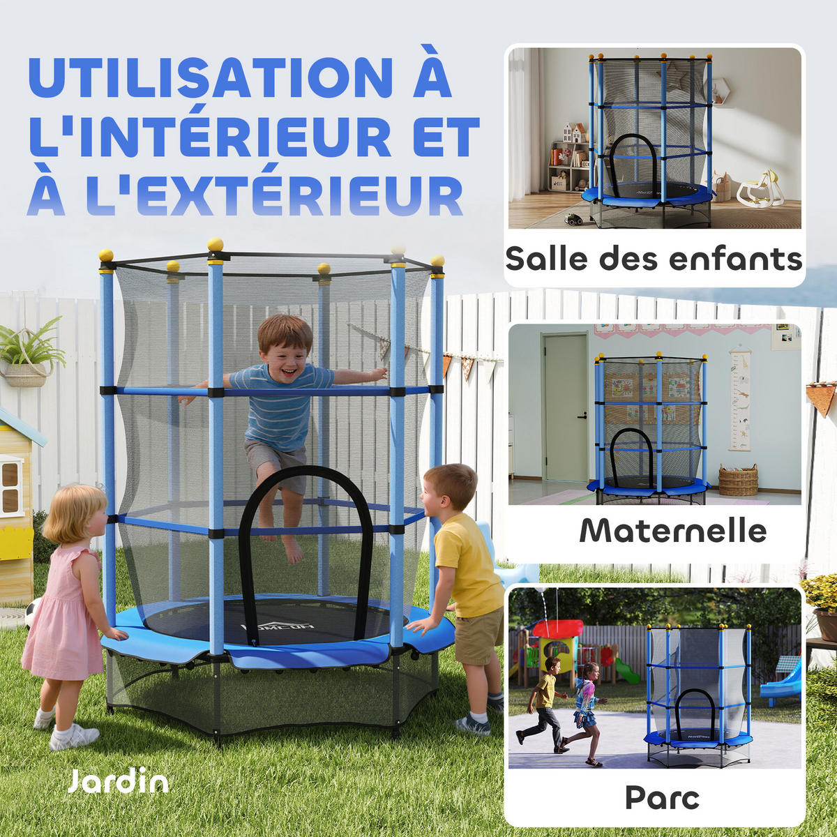 TRAMPOLIN DE-18987 Ø140 cm mit Sicherheitsnetz Blau - Blau, Metall (140/140cm) - ComfortXL