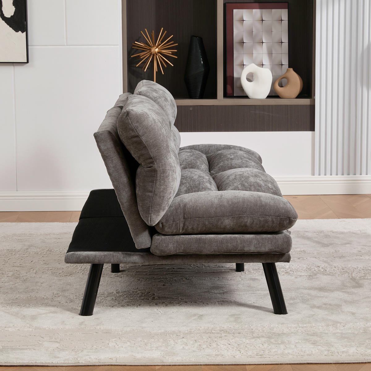 2-SITZER SOFA mit Verstellbare Rückenlehne und Armlehnen, Metallfüße, Dunkelgrau - Dunkelgrau, Textil (90/76/165cm) - KOMHTOM