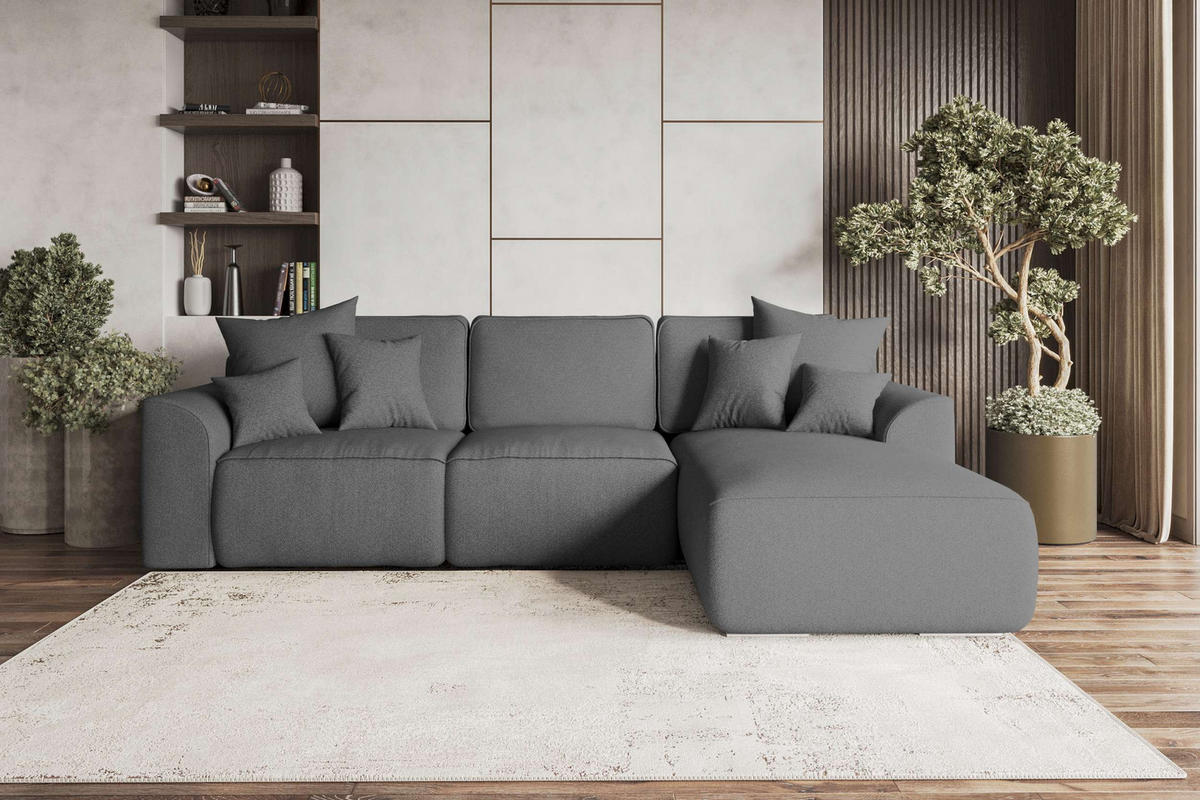 ECKSOFA GUSTO Strukturstoff Anthrazit Rechts inkl. Schlaffunktion - Chromfarben/Anthrazit, Kunststoff/Textil (295/194cm) - 99rooms