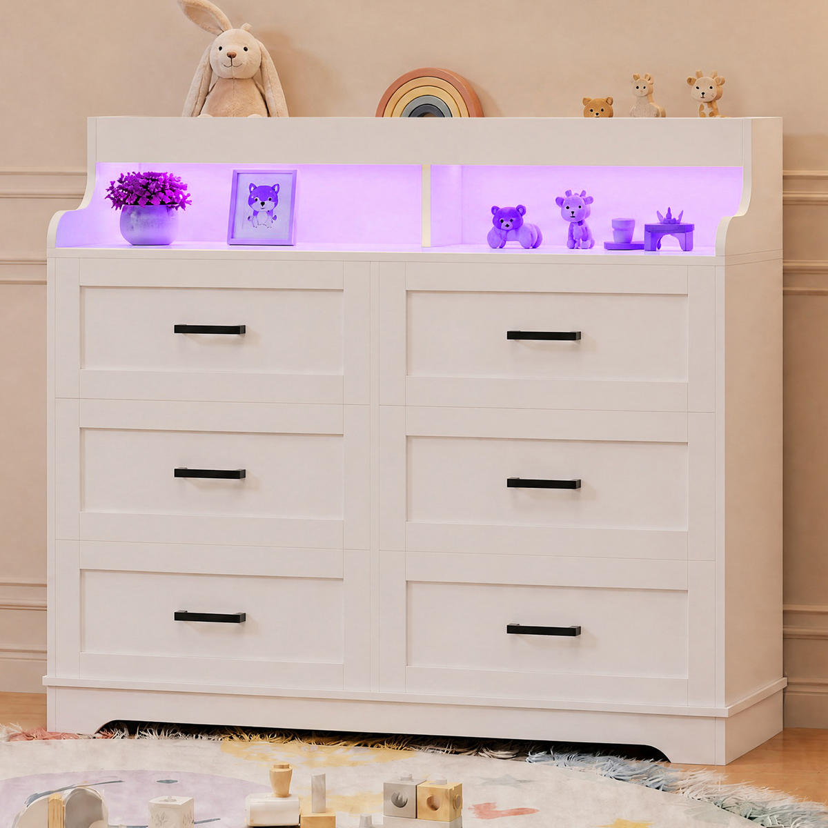 KOMMODE weiß 6 Schubladen mit RGB-LED und EU-Stecker, skandinavisch - Weiß, Holz (110/99/40cm)