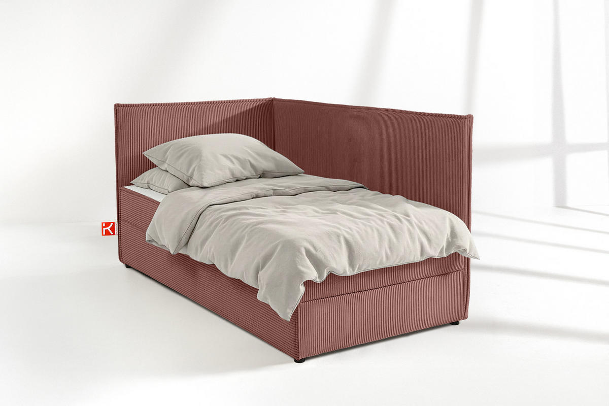 JUGENDBETT ROTI Einzelbett mit Bettkasten, 90x200cm, Bett mit Bonellmatratze, mit Rückenlehne - Pink/Schwarz, Holz/Holzwerkstoff (92/200cm) - KONSIMO®