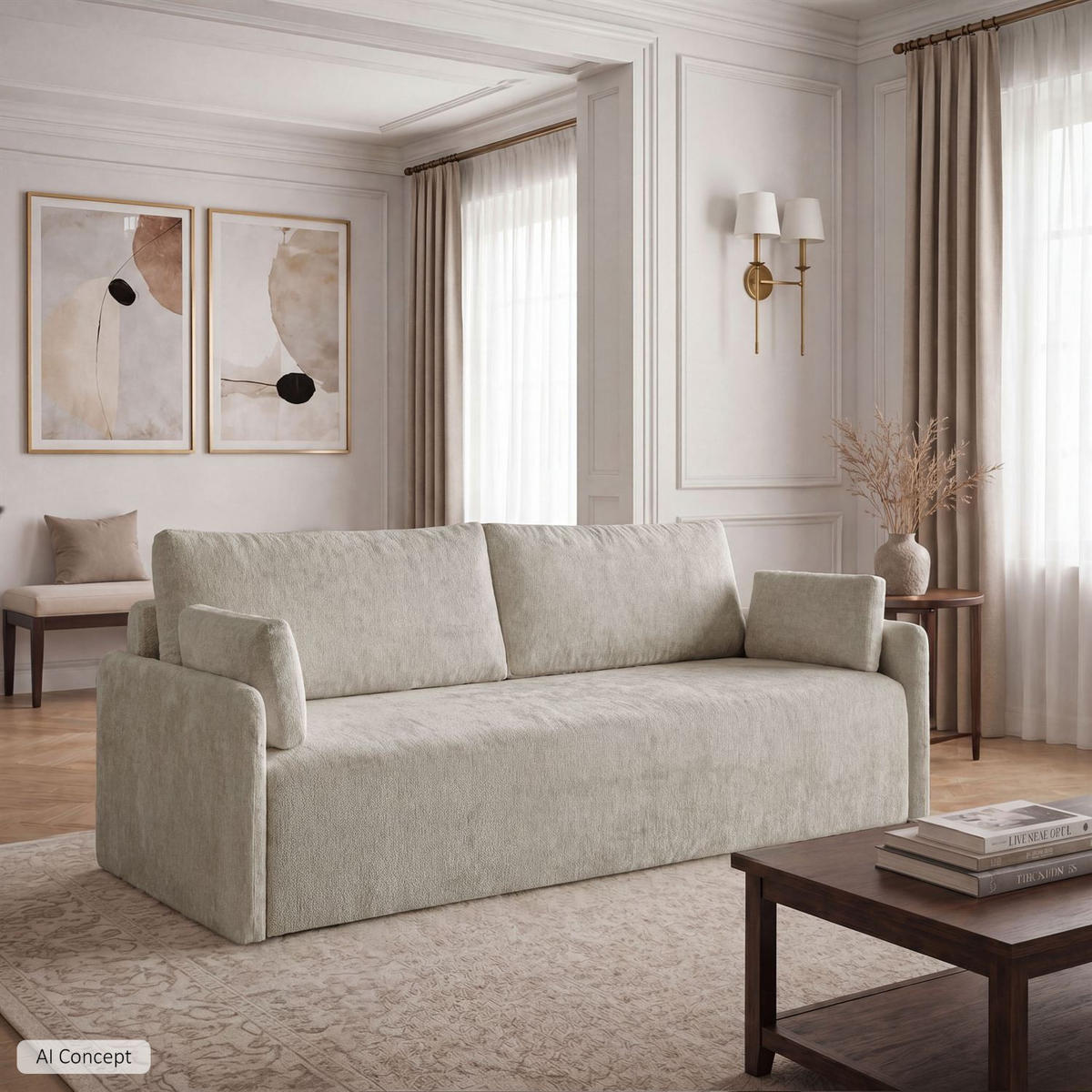 SOFA NUBO mit Schlaffunktion und Bettkasten Harmony 07 - Beige, Textil (205/91/86cm) - Lookway