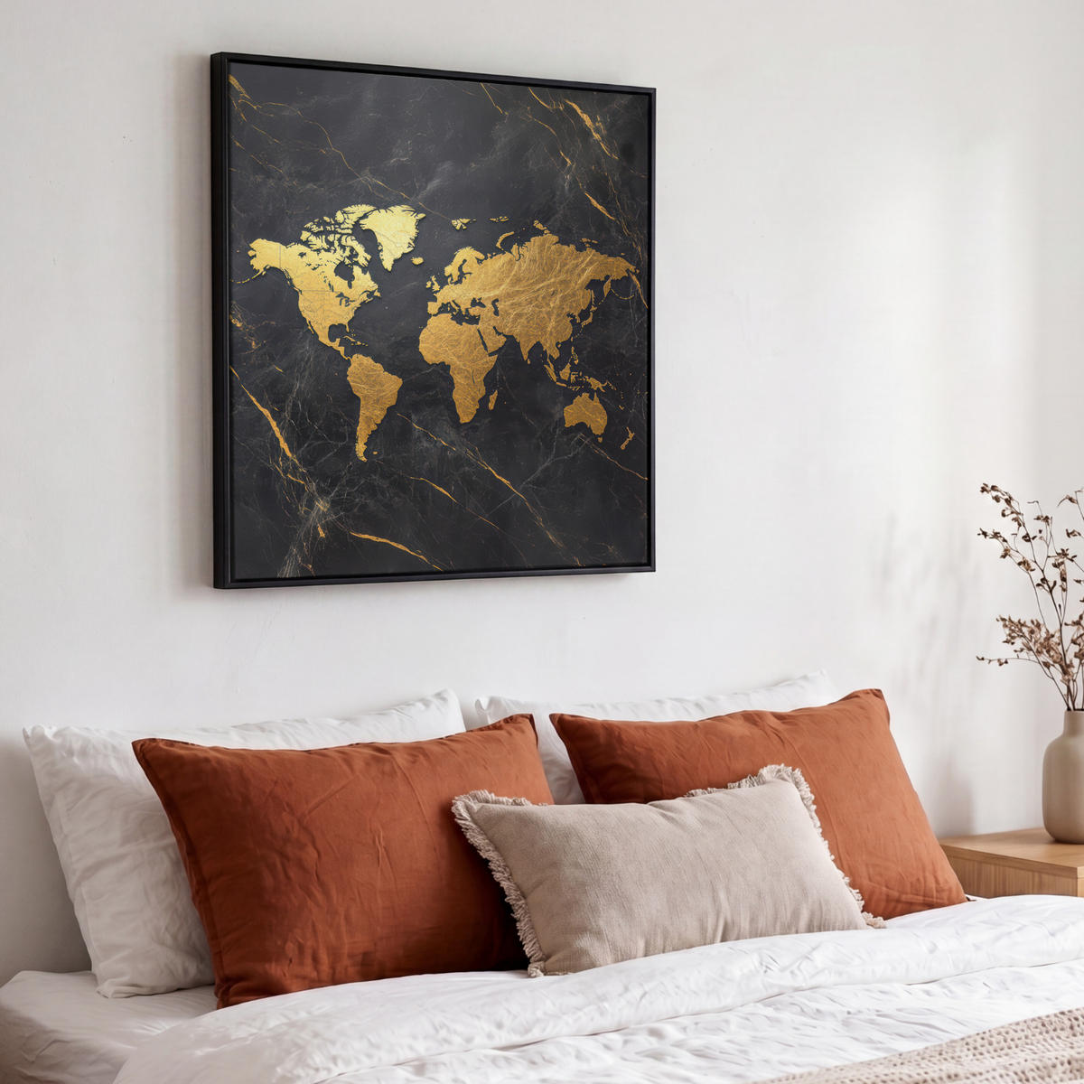 LEINWAND Bilder mit Rahmen - Weltkarte - Gold - Marmor - 50x50 - Goldfarben, Textil (50/50cm) - MuchoWow